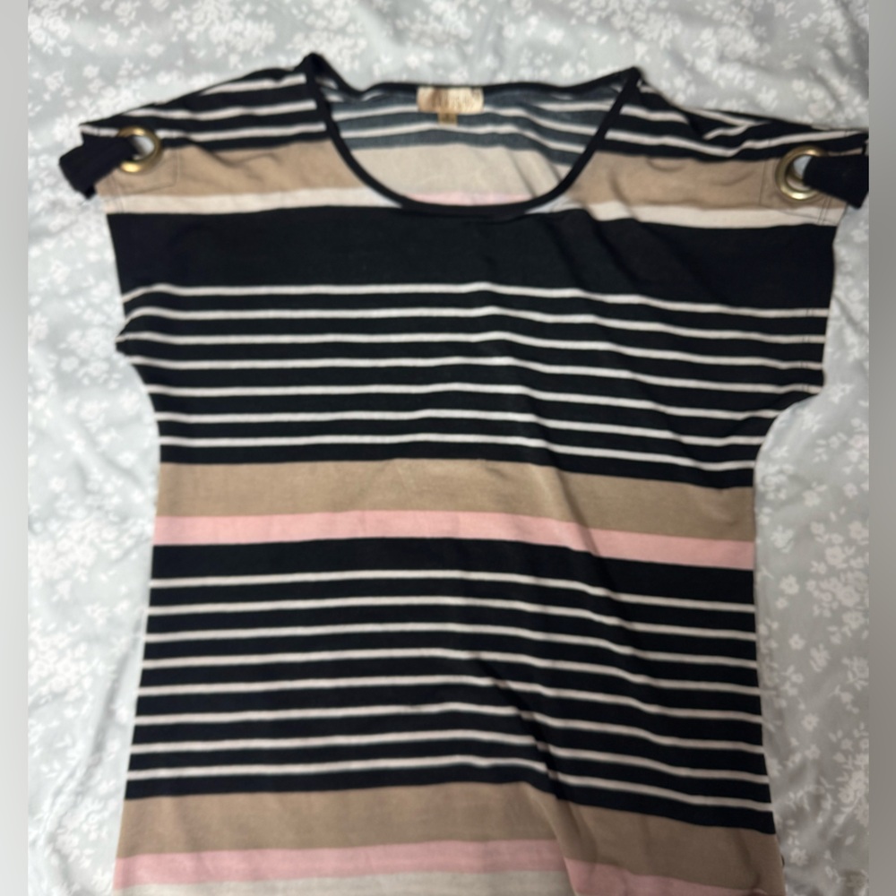 Lavish Black, Tan, and Pink Striped Tee